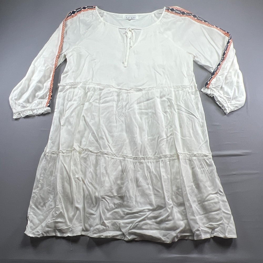 Margaux Riviera Boho Peasant Midi Dress Womens 3x White Tiered Keyhole Neck